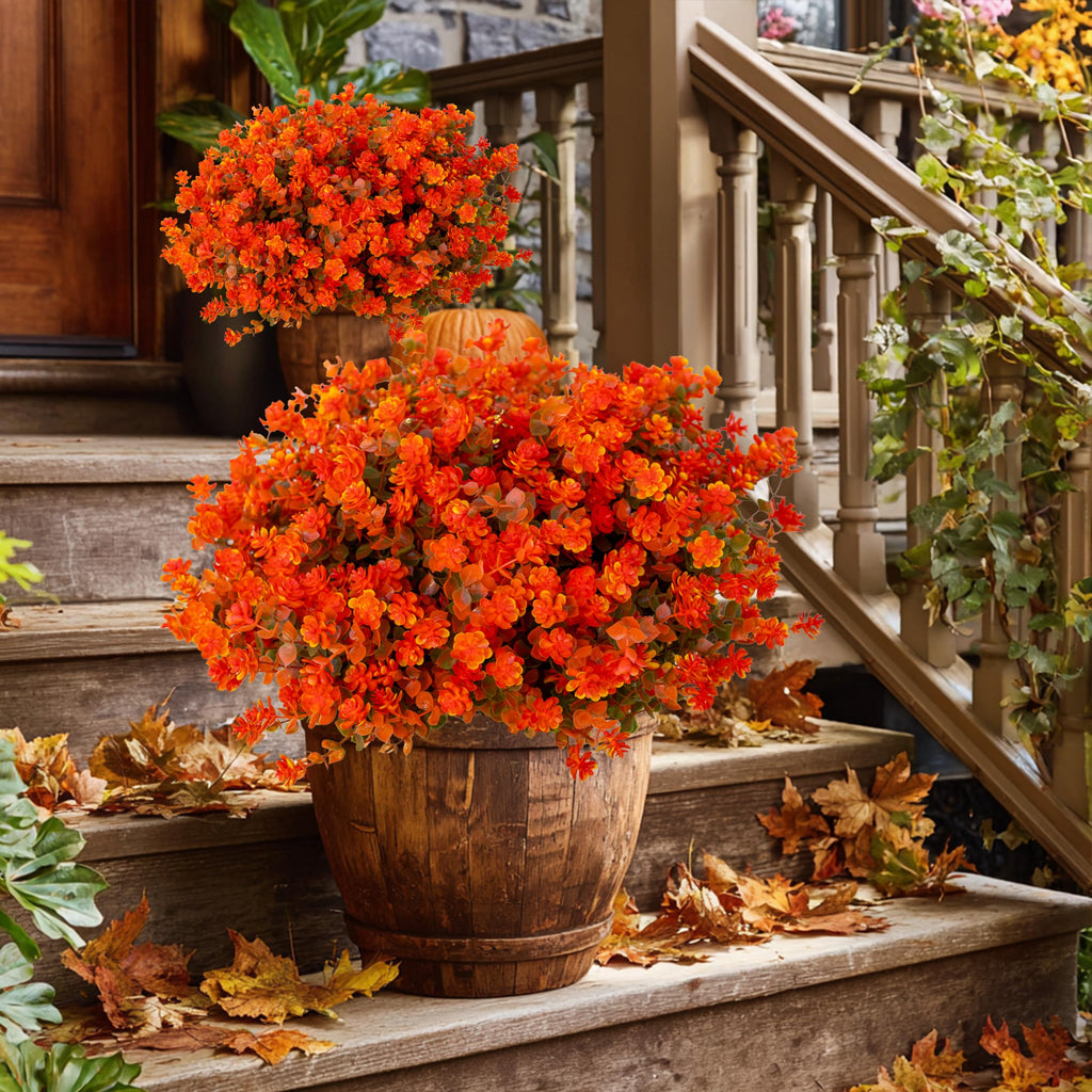 Artificial Fall Flowers Outdoor, Fake Mums (Orange Green)