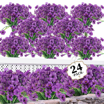 24Bundles Deep Purple Artificial Flowers for Outdoors, Fake Flower