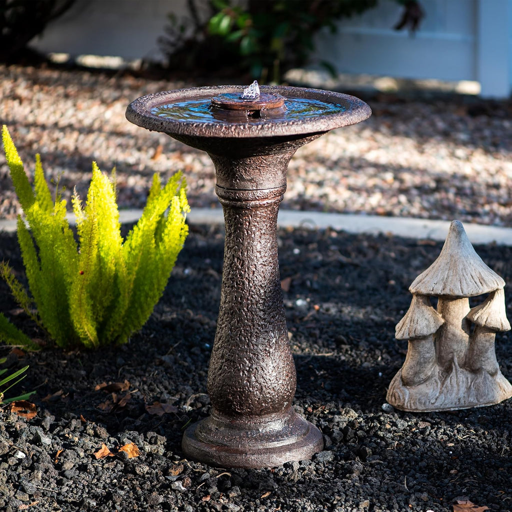 23.43" Tiered Freestanding Classic Bird Bath Outdoor Water Fountain Resin with Auto Shut-Off Pump, Garden Decor
