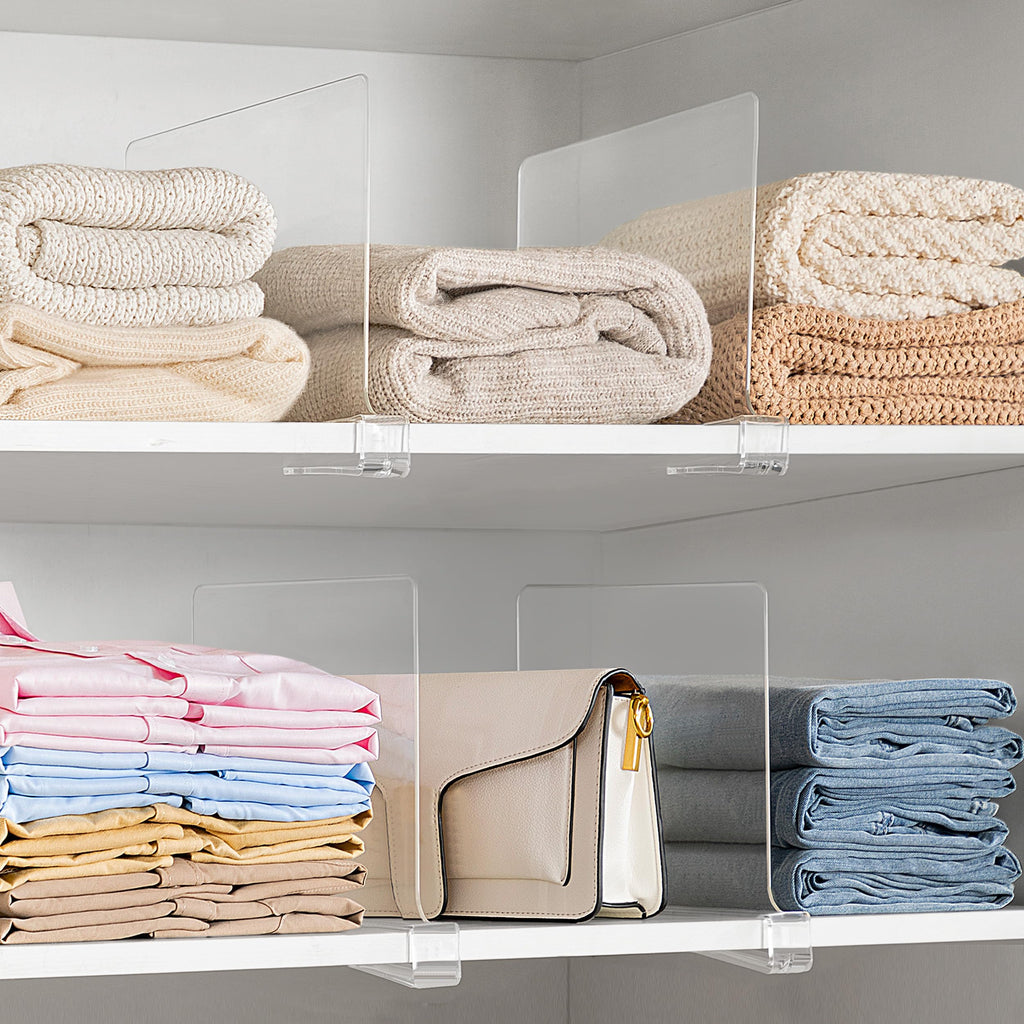 12 Inches Tall [Extra Tall Version] Clear Shelf Dividers, 6 Pack Purse Organizer for Closet Perfect for Sweater