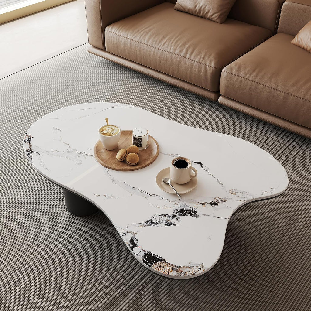 Modern Coffee Table for Living Room, 48.42" Cloud Coffee Table with White Sintered Stone Top, Large Living Room Table