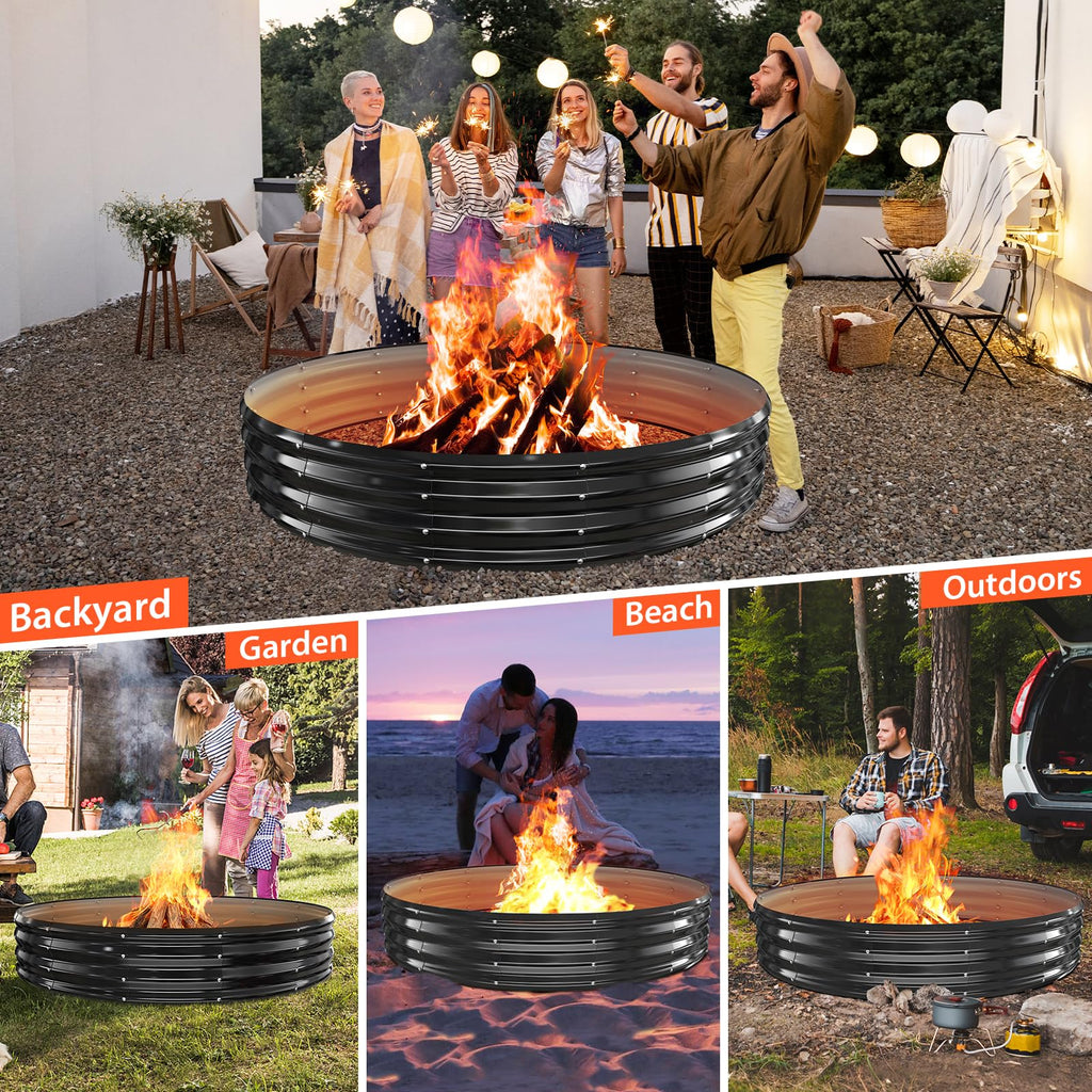12In Tall 72 Inch Diameter Round Galvanized Fire Pit Ring/Fire Ring Black