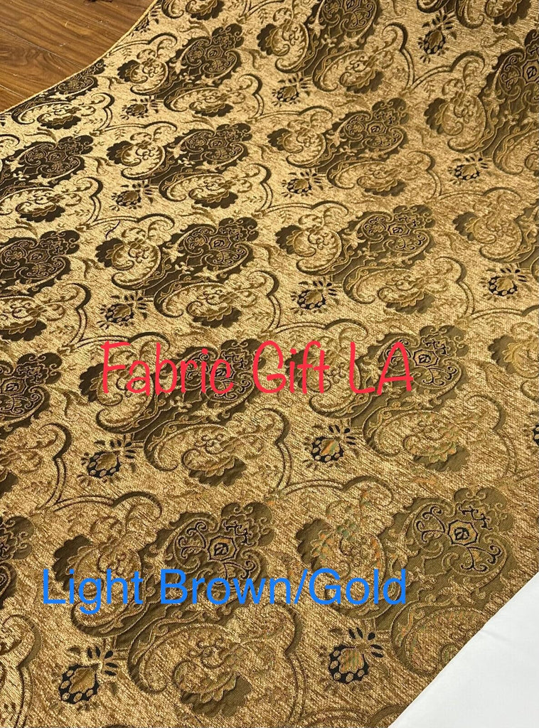 Damask, Chenille, Upholstery, Drapery Fabric, Sold By the Yard 58" Wide (Light Bron/Gold)