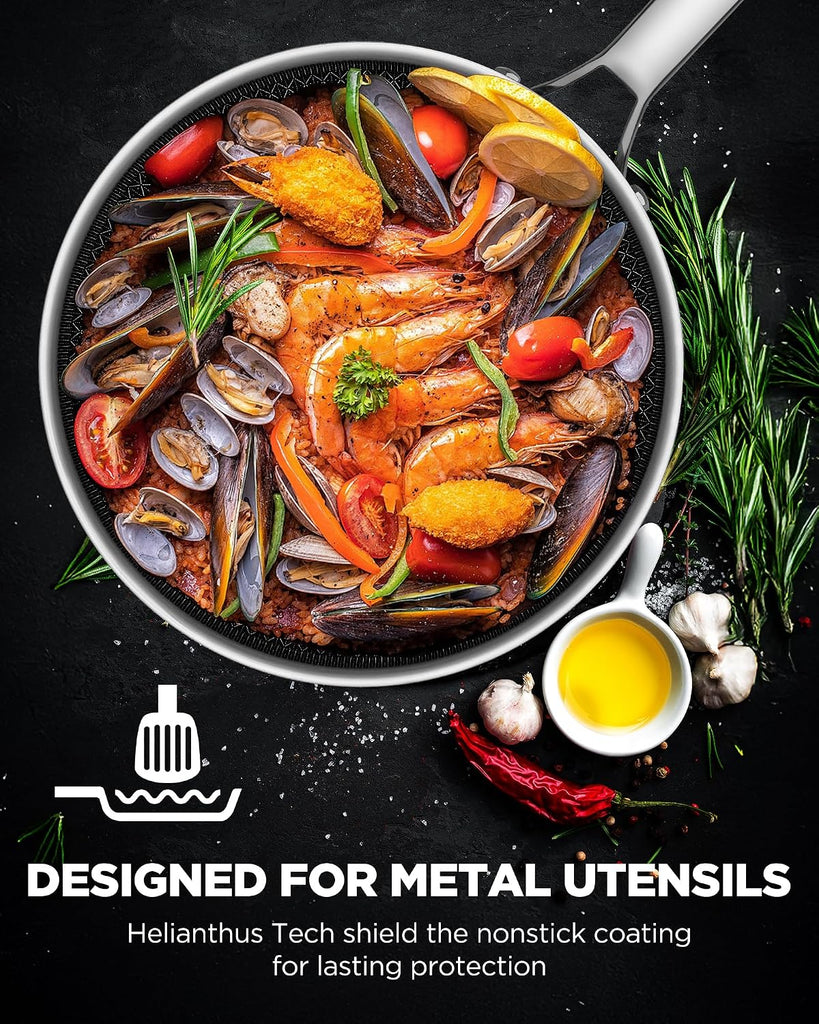 Pots and Pans Set Hybrid Stainless Steel, 17PC Nonstick Tri-Ply Cookware Set w/Frying pan, Dishwasher & Oven Safe