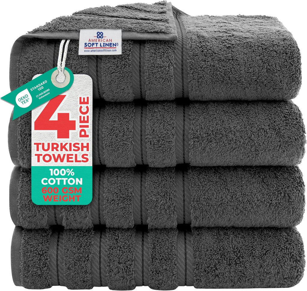 Soft Linen 100% Cotton Luxury Turkish Towels, 4 PC Bath Towel Set | Soft Absorbent Quick Dry OEKO Tex Standard 100