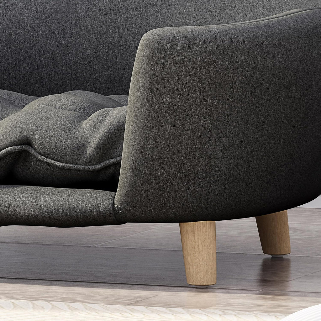 Mid-Century Modern Pet Dog Bed Tufted Fabric Dog Sofa Couch with Solid Birch Wood Legs for Small Dogs 11 to 25 lbs