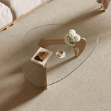 Modern Coffee Table and Small Spaces, 43.3" x 29.5" x 15.8" Triangle Tempered Glass Table Top and Eco-Friendly Solid