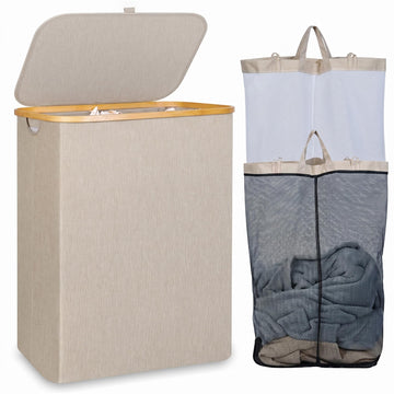Laundry Hamper with Lid,145L Laundry Basket with Mesh Bag,Oatmeal