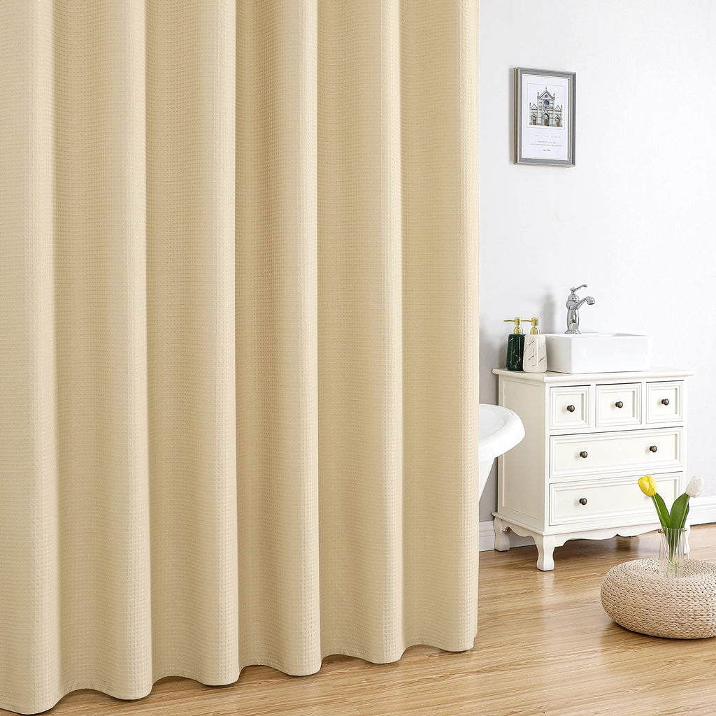 Extra Wide Fabric Shower Curtain 108 x 72 inch Heavy Duty Durable Waffle Fabric Shower Curtain Luxury Spa