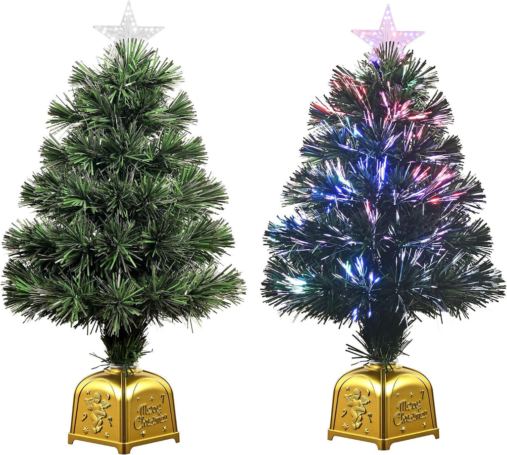 24inch Green Pre-lit Fiber Optic Christmas Tree,Small Christmas Tree