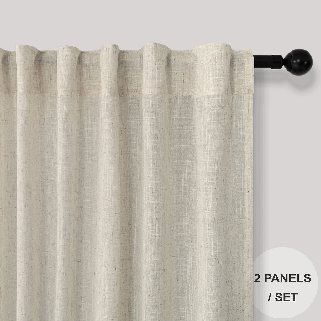 Half Curtains for Windows 36in Long Flax Linen Kitchen Tiers 2 Panels Back Tab Pocket Semi Privacy Glare Control