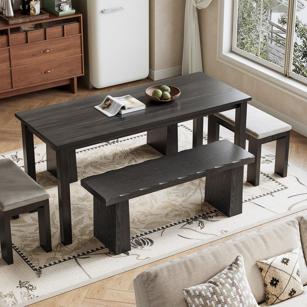 47-Inch Wooden Entryway Bench, Farmhouse Dining Bench with Sturdy Frame Hallway Kitchen, Easy Assembly (Black)