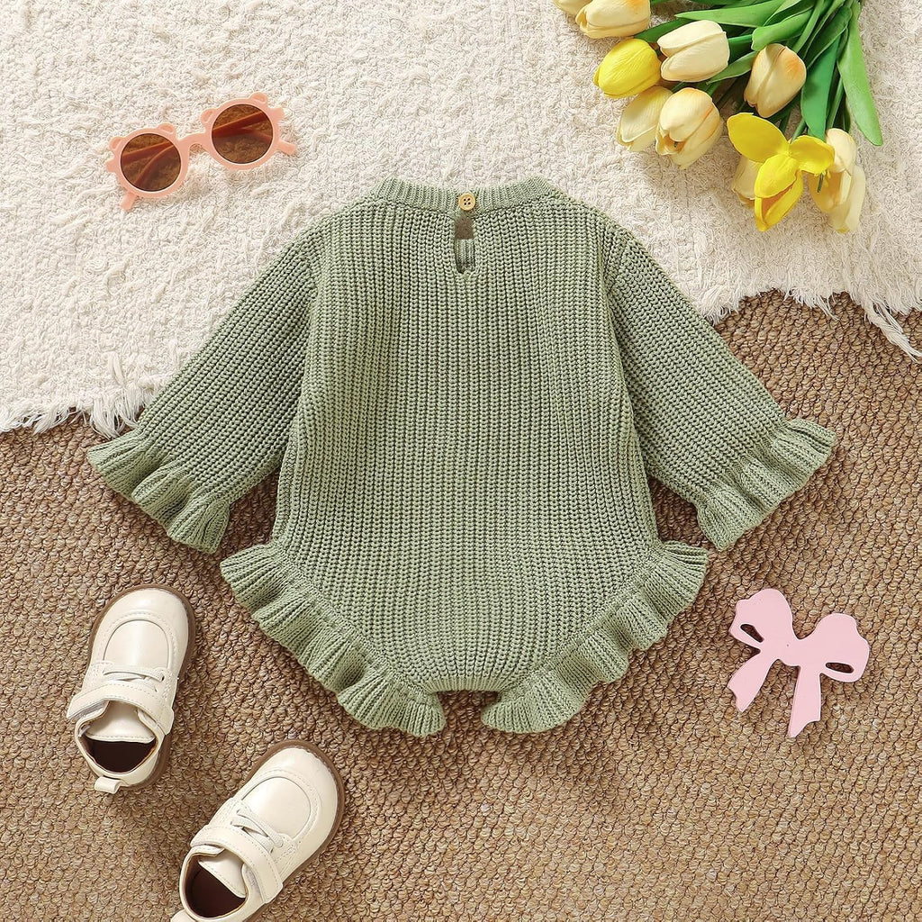 Cotton Baby Girl Knit Sweater Ruffle Romper