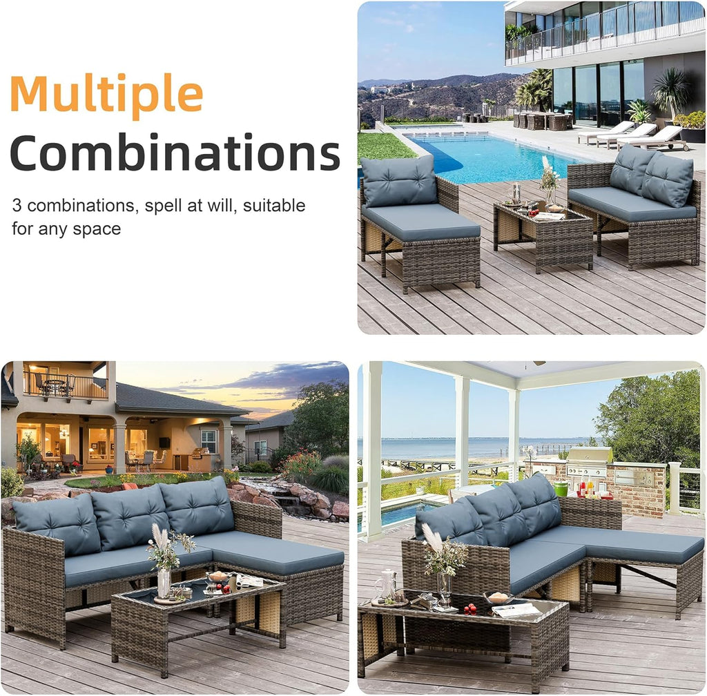 3-Piece Outdoor Patio Furniture Sets, Wicker Patio Conversation Sets