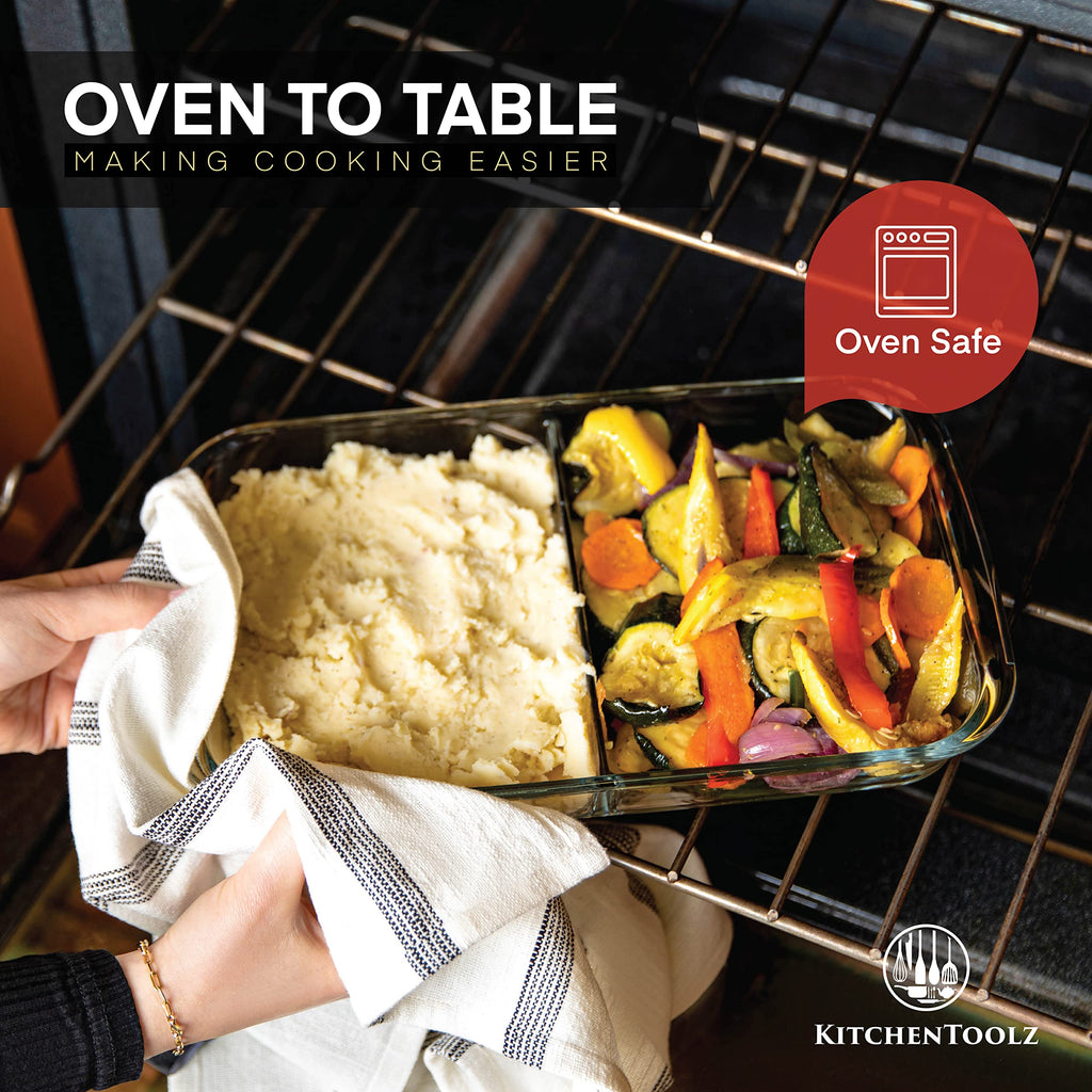 Divided Glass Casserole Baking Dish, Rectangular Bakeware Set 2.3 Qt Each, Oven to Table Clear Glass Lasagna Pan with