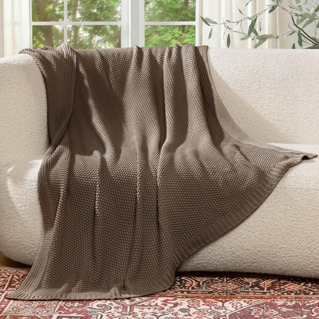 100% Cotton Cable Knit Throw Blanket, Lightweight Soft Knit Blanket for Sofa Couch Bed, Breathable All-Season Throw