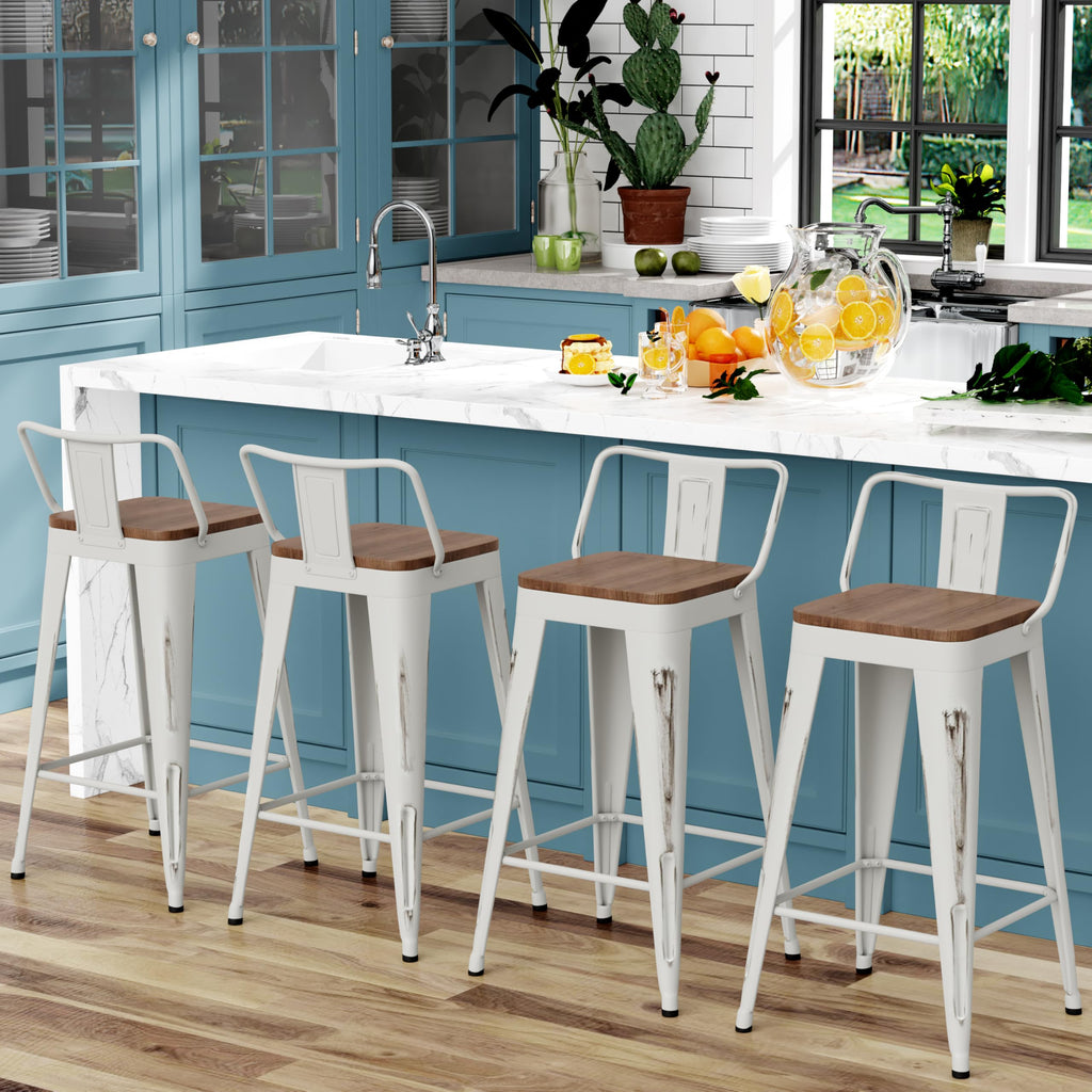 Bar Stools Set of 4 Counter Height Bar Stools Metal Barstools with Removable Back 30" Kitchen Bar Stools with Wooden