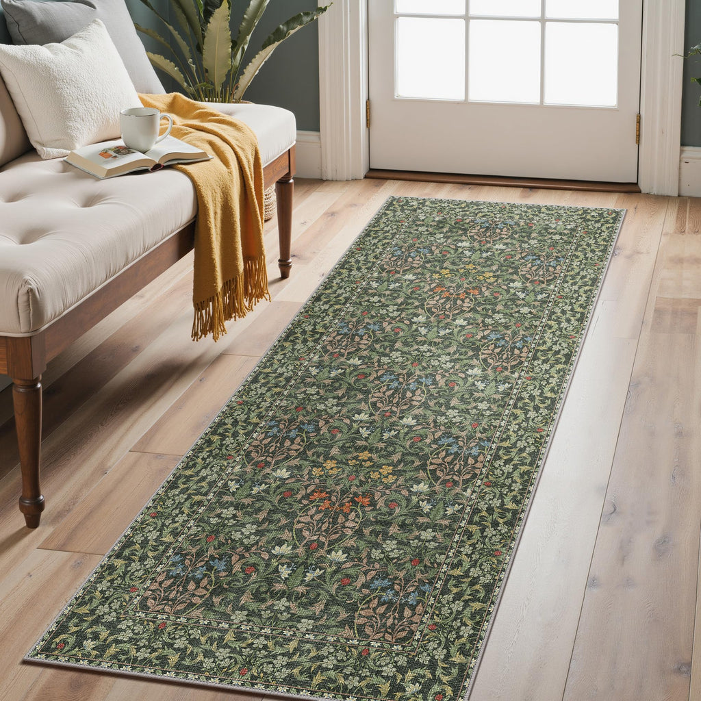 Washable Runner Rug, Non Slip Entryway Mat, Emerald Green