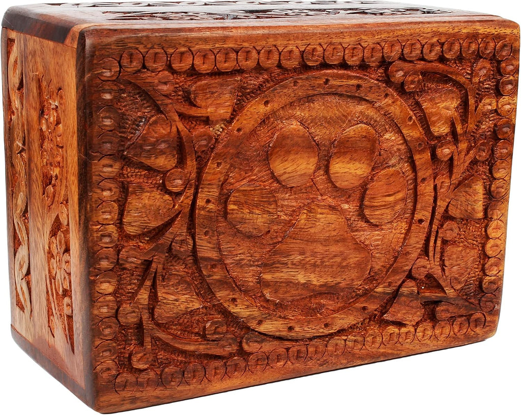 Wooden Pet Memorial Cremation Urns for Ashes Pet Urn Wood Keepsake Paw Box Urns for Cat Dogs Ashes | Cat Memorials