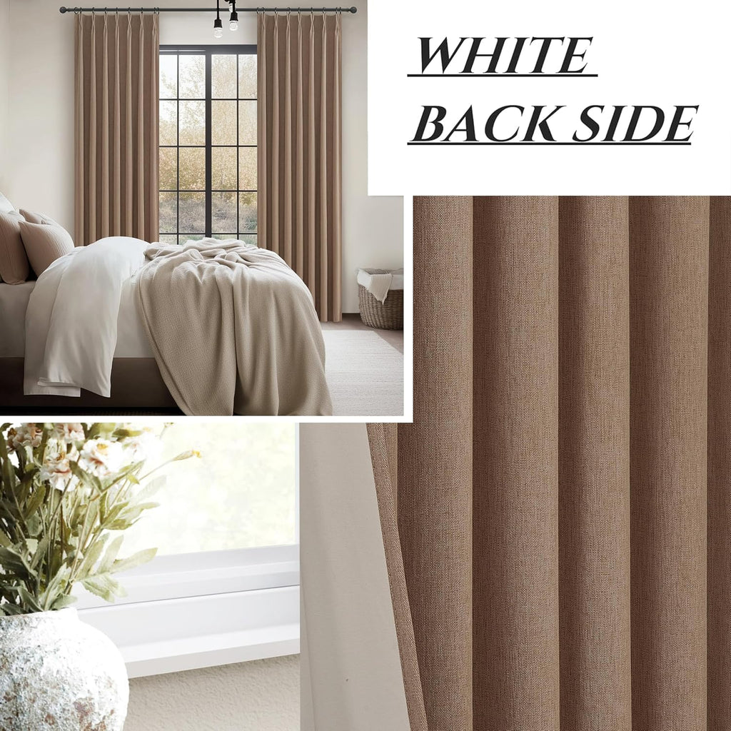 RustBrown Linen Pinch Pleated Blackout Curtains & Drapes 96 Inch Long Bedroom/Livingroom Farmhouse Curtains 2 Panel