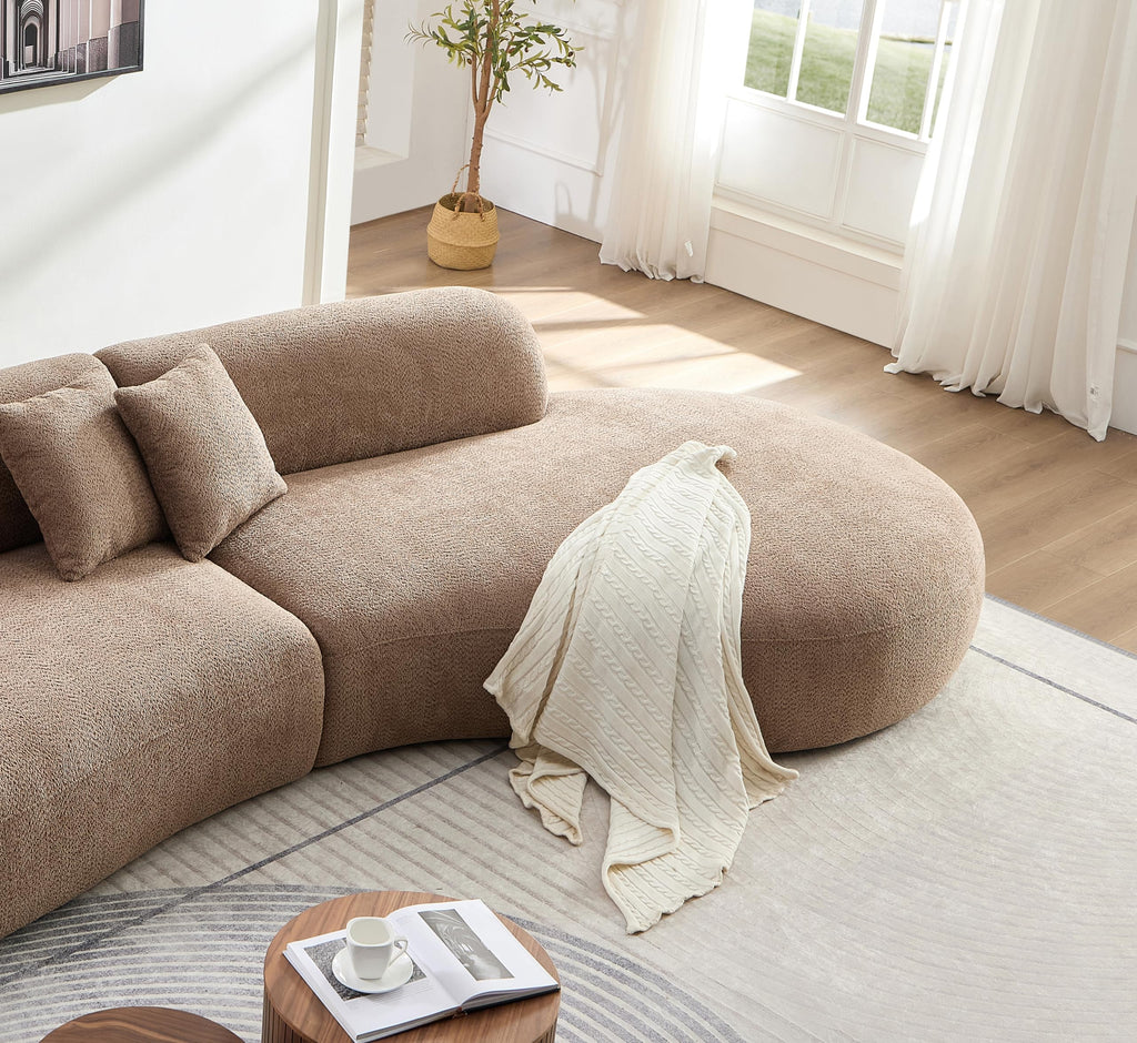 135.4" Luxury Oversized Curved, Modern Camel Sectional Couch