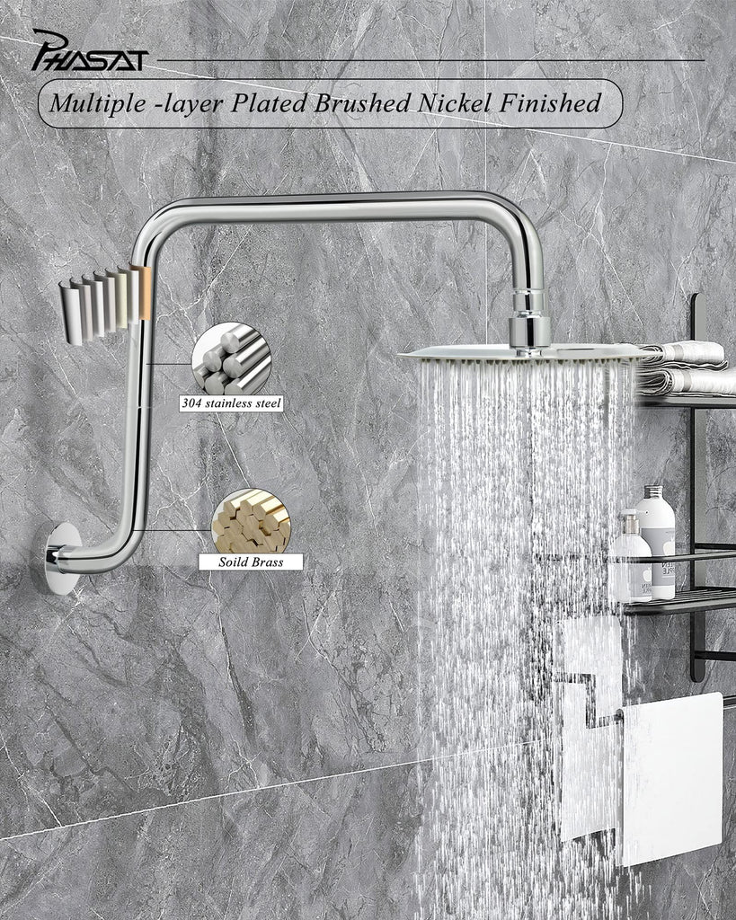 16 Inches Shower Arm Extension,S shaped Shower Arm with Flange,304 Stainless Steel High Rise Shower Head Arm