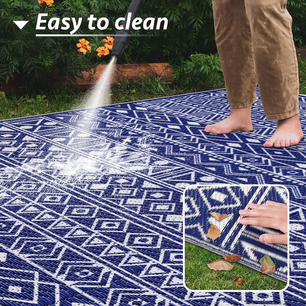 Outdoor Rug, Reversible Outdoor Plastic Straw Rugs, Blue