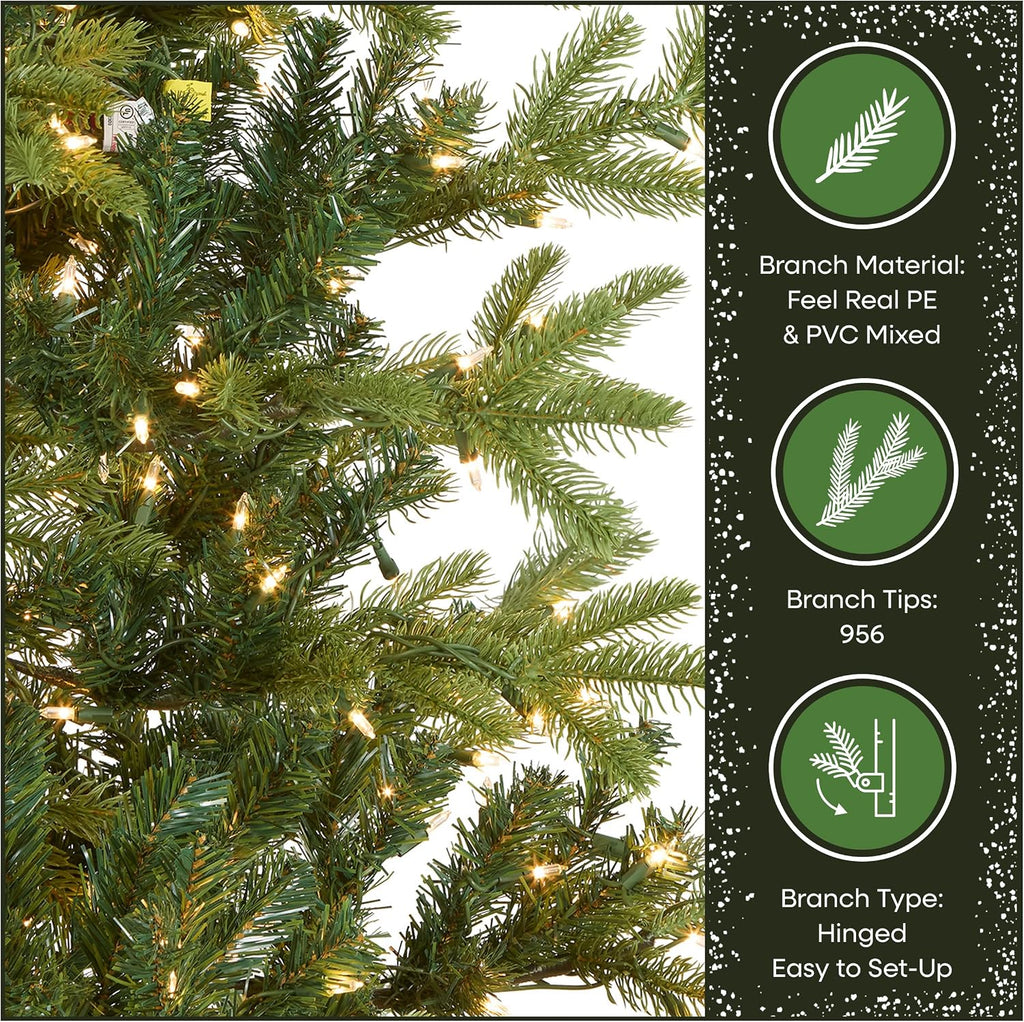 Tree Company 6.5ft Pre-Lit Norwegian Spruce Christmas Tree | 650 Clear Lights, 956 Feel Real Tips, Includes Stand