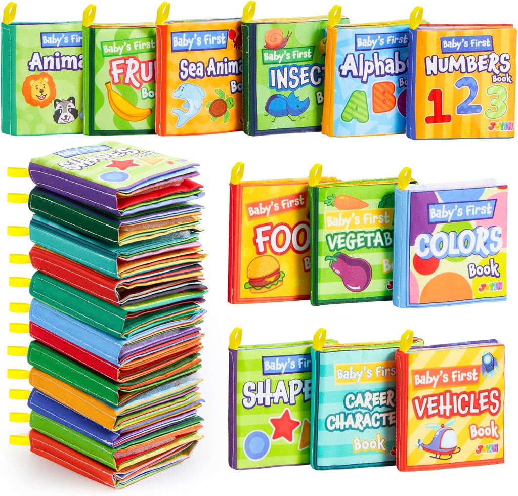 12 Pcs Bath Books, Nontoxic Fabric Soft Crinkly Cloth Books, Waterproof, Bathtub Pool and Early Education First Toys