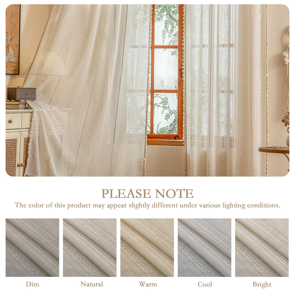 Boho Macrame Curtains 84 Inches Long Semi Sheer Light Filtering Privacy Drapes, Farmhouse Rustic Home Decor