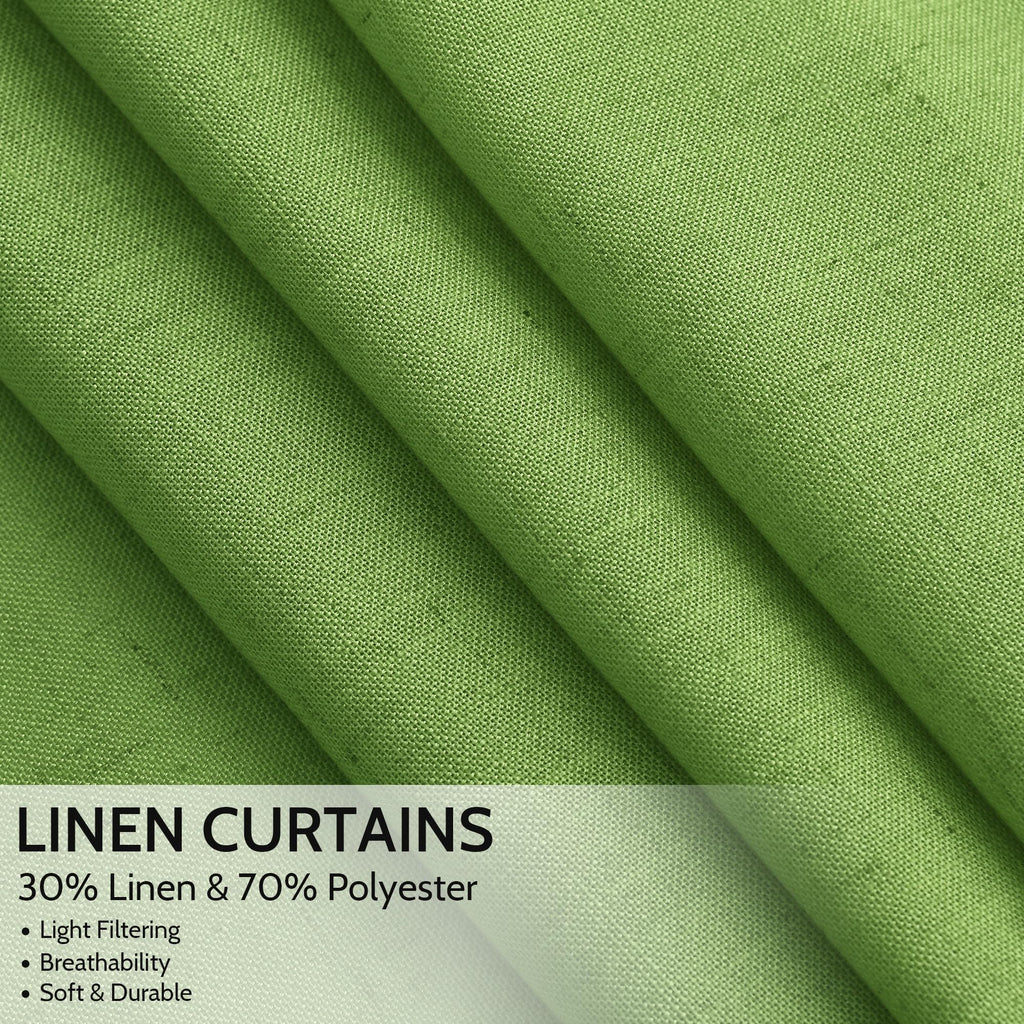 Lime Green Curtains 63 Inches Long 2 Panel Sets Bedroom, Light Filtering Linen Drapes Windows Rod Pocket or Back Tab