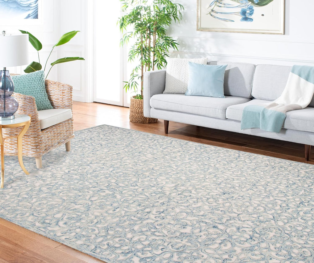 X Area Rug - 9' x 12', Blue & Ivory, Handmade Wool