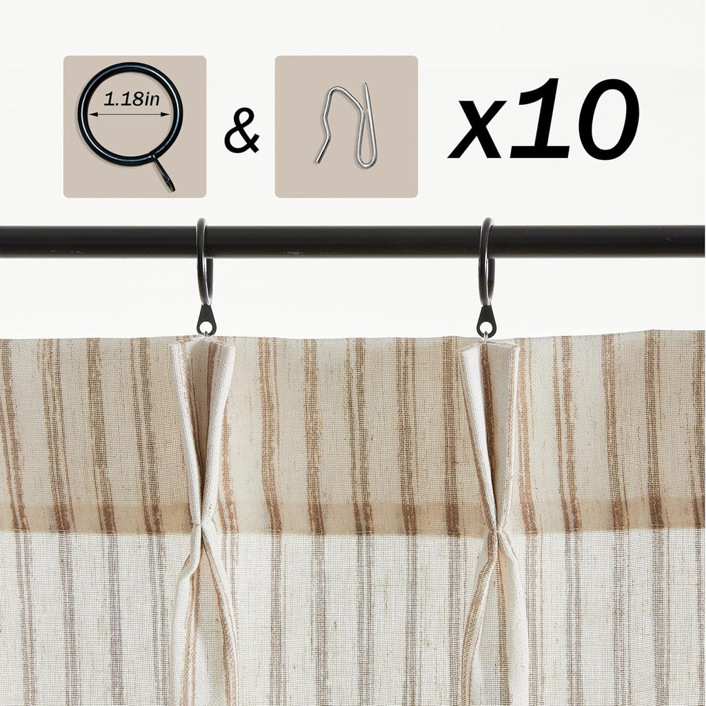 Kitchen Curtains for Small Window,Cafe Curtains 24 Inch Length,Boho Striped Kitchen Pinch Pleat Curtain with Hooks