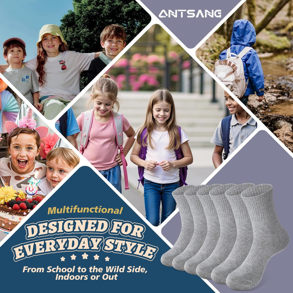Kids School Athletic Sports Cotton Socks,Teen Girls Boys Crew Socks