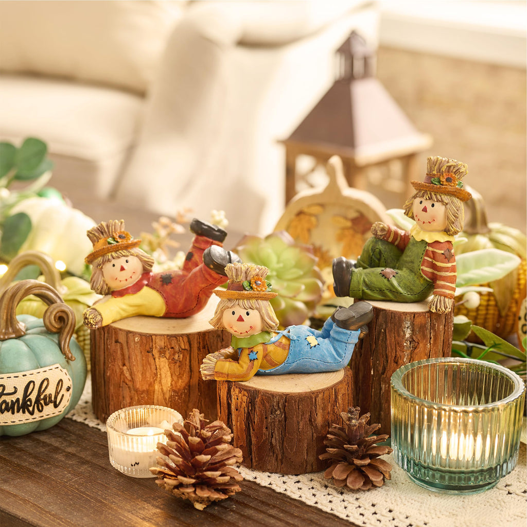 Scarecrow Fall Decorations, 3 Pcs Fall Decor for Table Indoor Outdoor, Resin Thanksgiving Decorations Garden