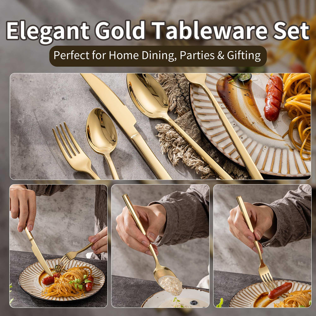 Gold Silverware Set for 8, 40-Piece 18/10 Stainless Steel Flatware