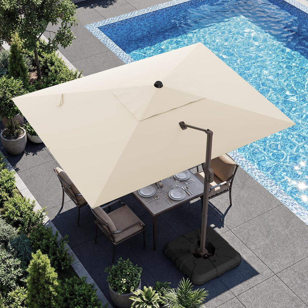 9x12 FT Cantilever Patio Umbrella with Base, Large Rectangular Offset Outdoor Umbrella with 360° Rotation