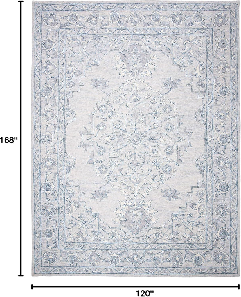 Micro-Loop Area Rug - 10' x 14', Light Blue & Ivory, Handmade Shabby Chic Wool