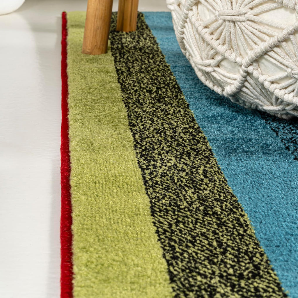 Retro Rainbow Stripe Multi Indoor Area Rug, Contemporary, Casual, Coastal, Easy-Cleaning, Pet Friendly