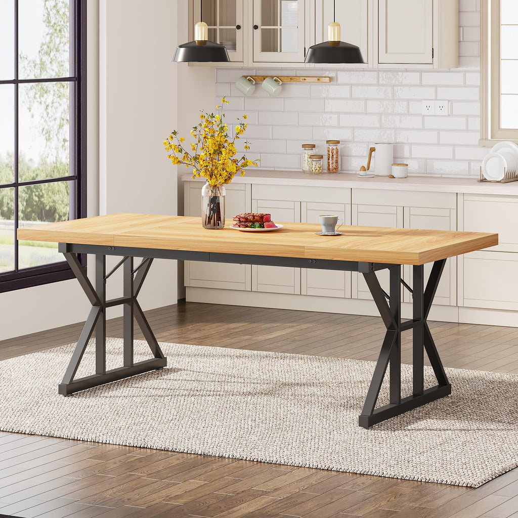 Farmhouse Dining Table for 6 People, 70.8-Inch Rectangular Wood Dining Table, Rustic Kitchen Table with Heavy Duty