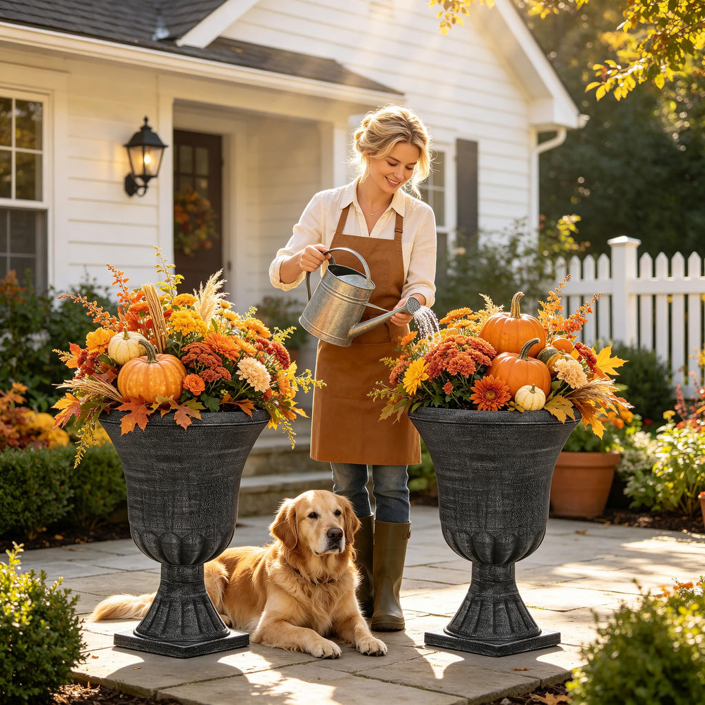 Autodaya 22" Large Pots for Plants Outdoor, Washed Black Planters Set of 2