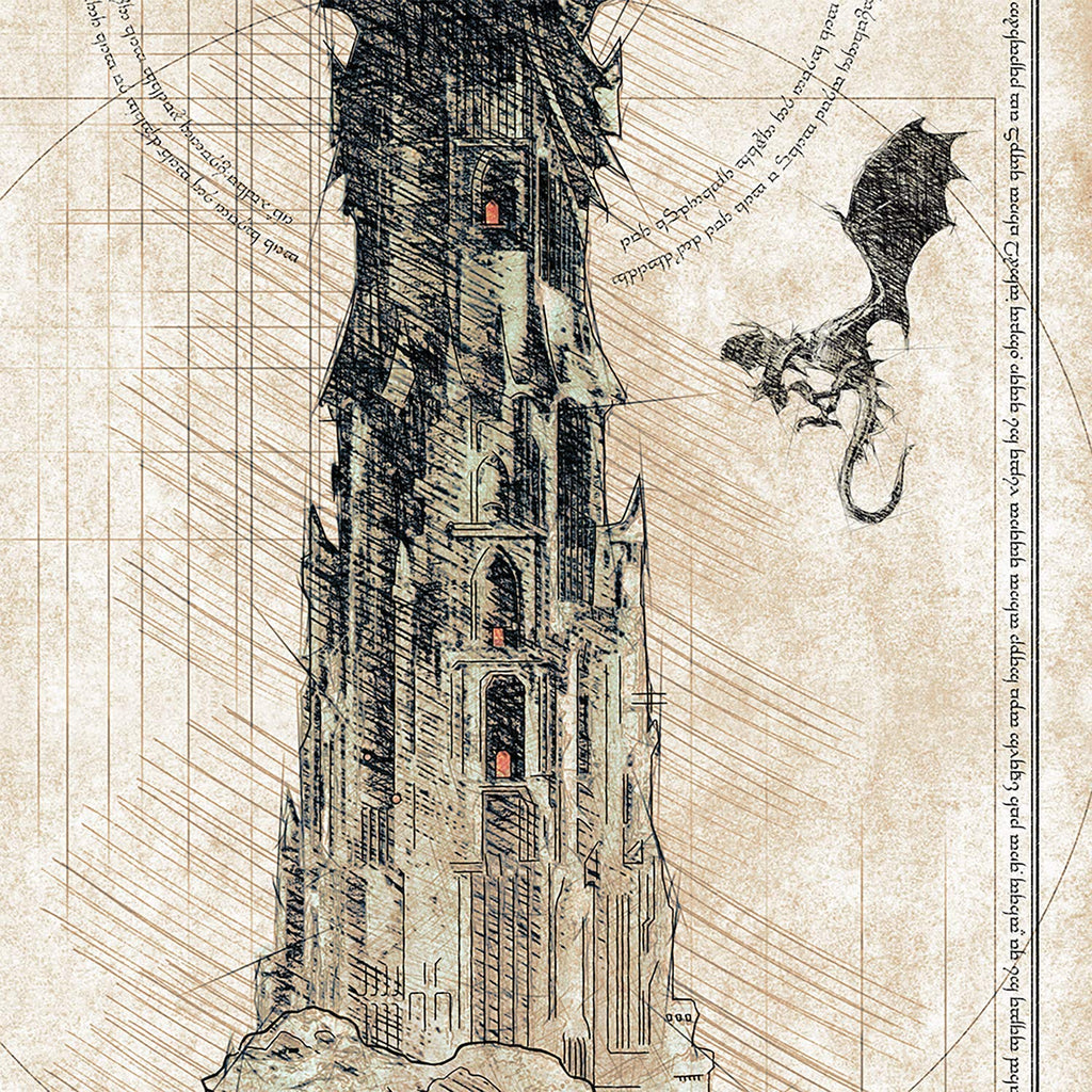 Sauron's Tower - Barad Dur - Da Vinci Style Sketch print - 11.75x36