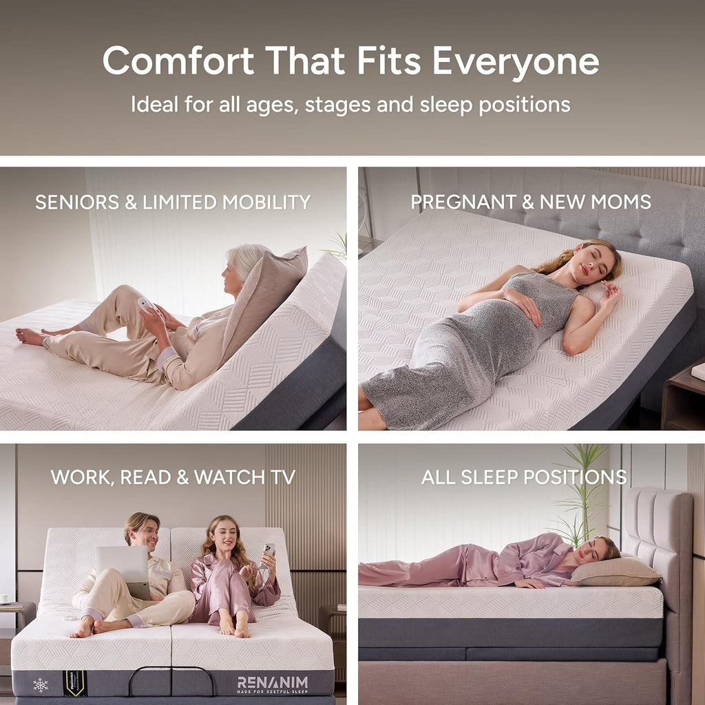 SFE Queen Adjustable Bed Frame - Zero Clearance Smart Frame, Electric Massage, Wireless Remote for Head & Foot Lift