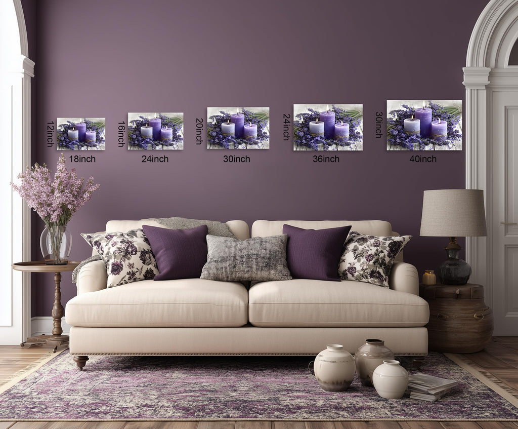 1 Panel Purple Wall Art Purple Wall Decor Lavender with Candle Canvas Picture Modern Flowers Pictures Kitchen Office