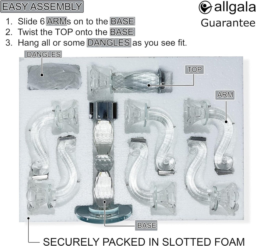 Crystal Candle Holder - 7-Arm 14 Inch Crystal Taper Candlestick Candelabra - Centerpieceval