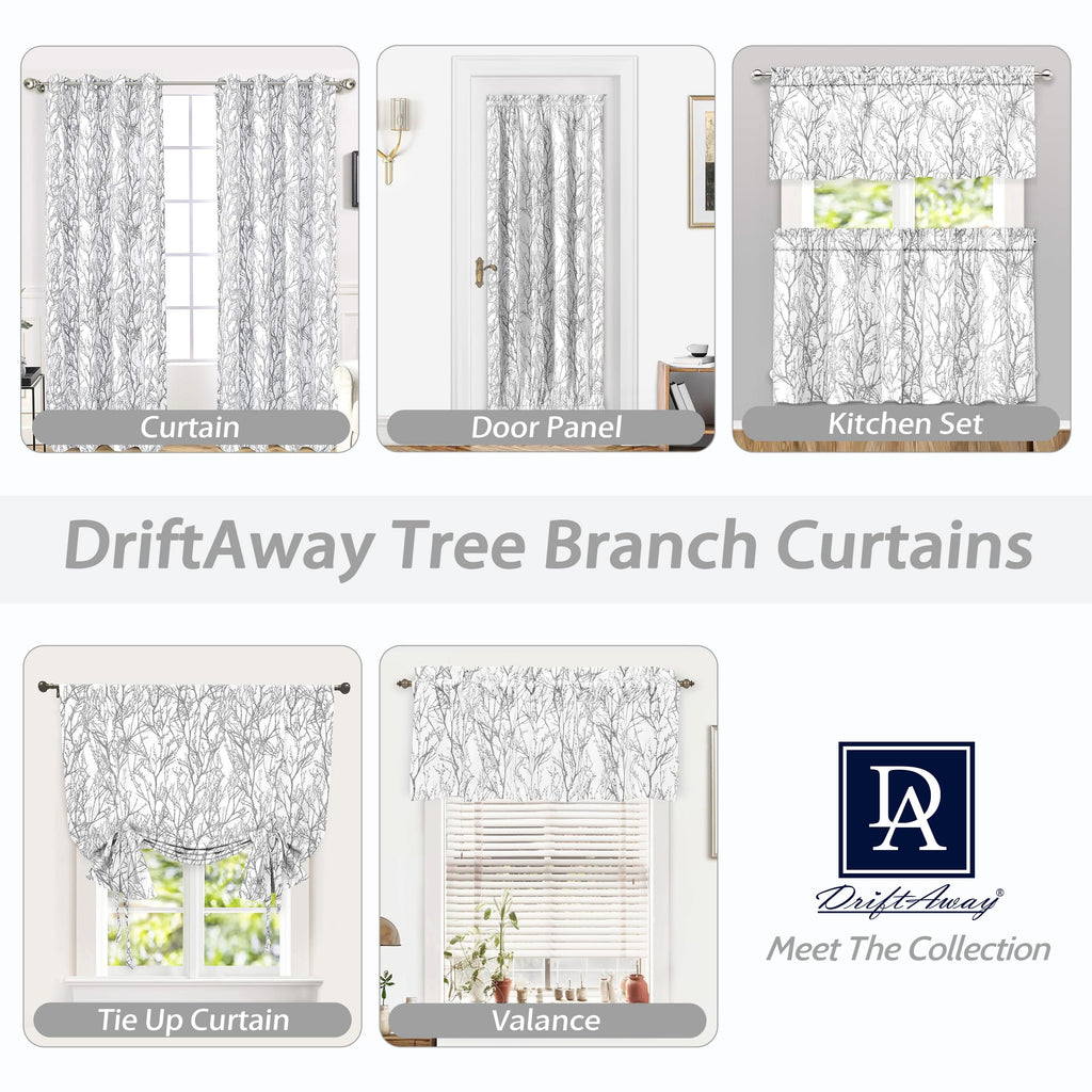 Tree Branch Lined Valance Double Layer Blackout Thermal Insulated Abstract Ink Printing Window Curtain Valance Rod