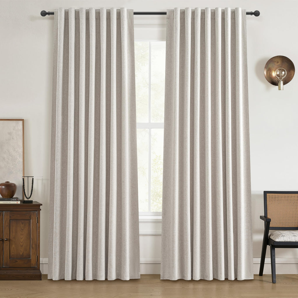 100 Inch Curtains Complete Blackout Curtains 2 Panels Set, Large Window Custom Length 100 Inches Long Neutral Cream