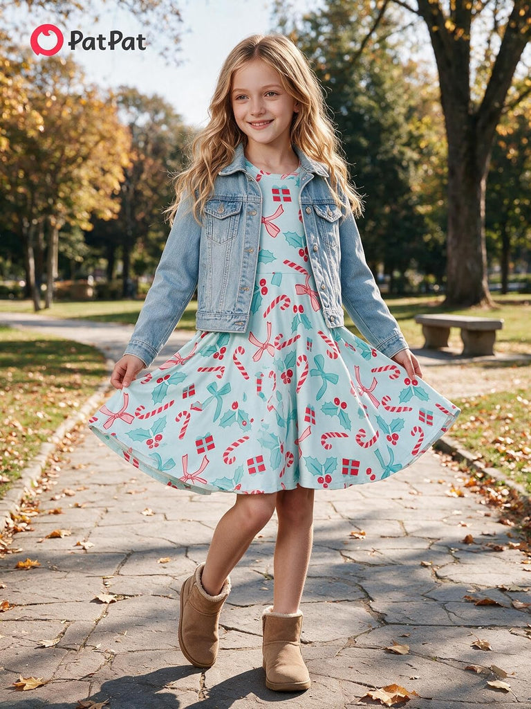 Girls Long Sleeve A Line Skater Dress Casual Everyday Outfit