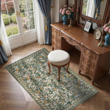Eden Floral Washable Area Rug 3x5 Entryway Rug Vintage Lightweight Soft Non-Slip Indoor Low Pile Dis