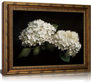 Vintage Gold Framed Hydrangea Wall Art, Dark Academy Flower Canvas Print
